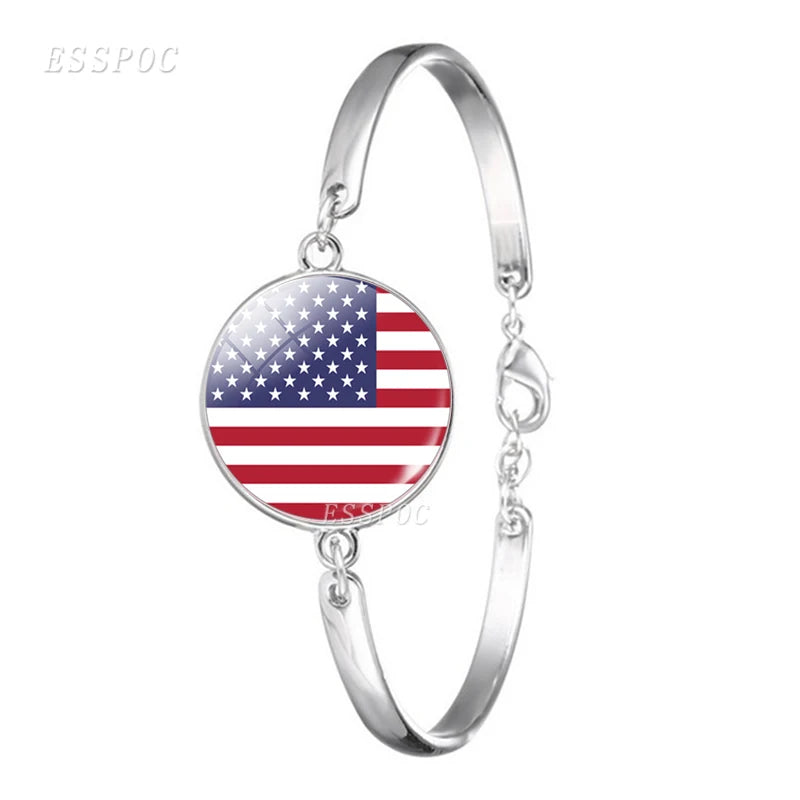 Bracelet Necklace Earrings Jewelry Set the United States Flag Glass