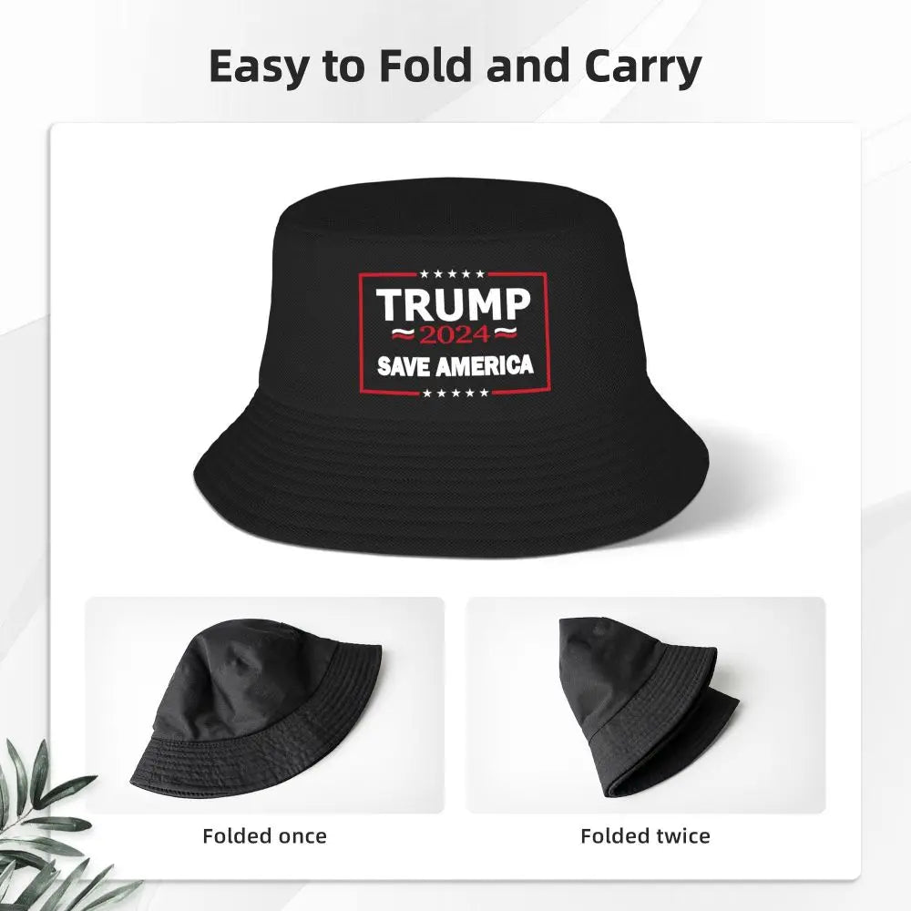 2024 Trump Save America Again Round Fashion Bucket Hat Beach Sunshade Hat Men's and Women's