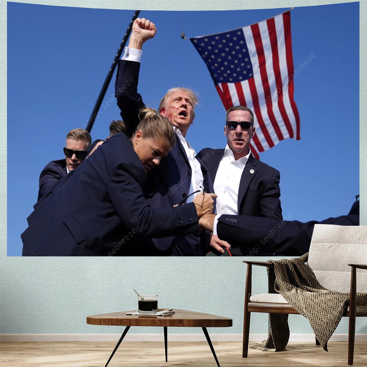 Donald Trump Shot Scene Tapestry Wall Hanging 2024 Shooting Wall Decor Tapiz Home and Garden Banner Tapestry