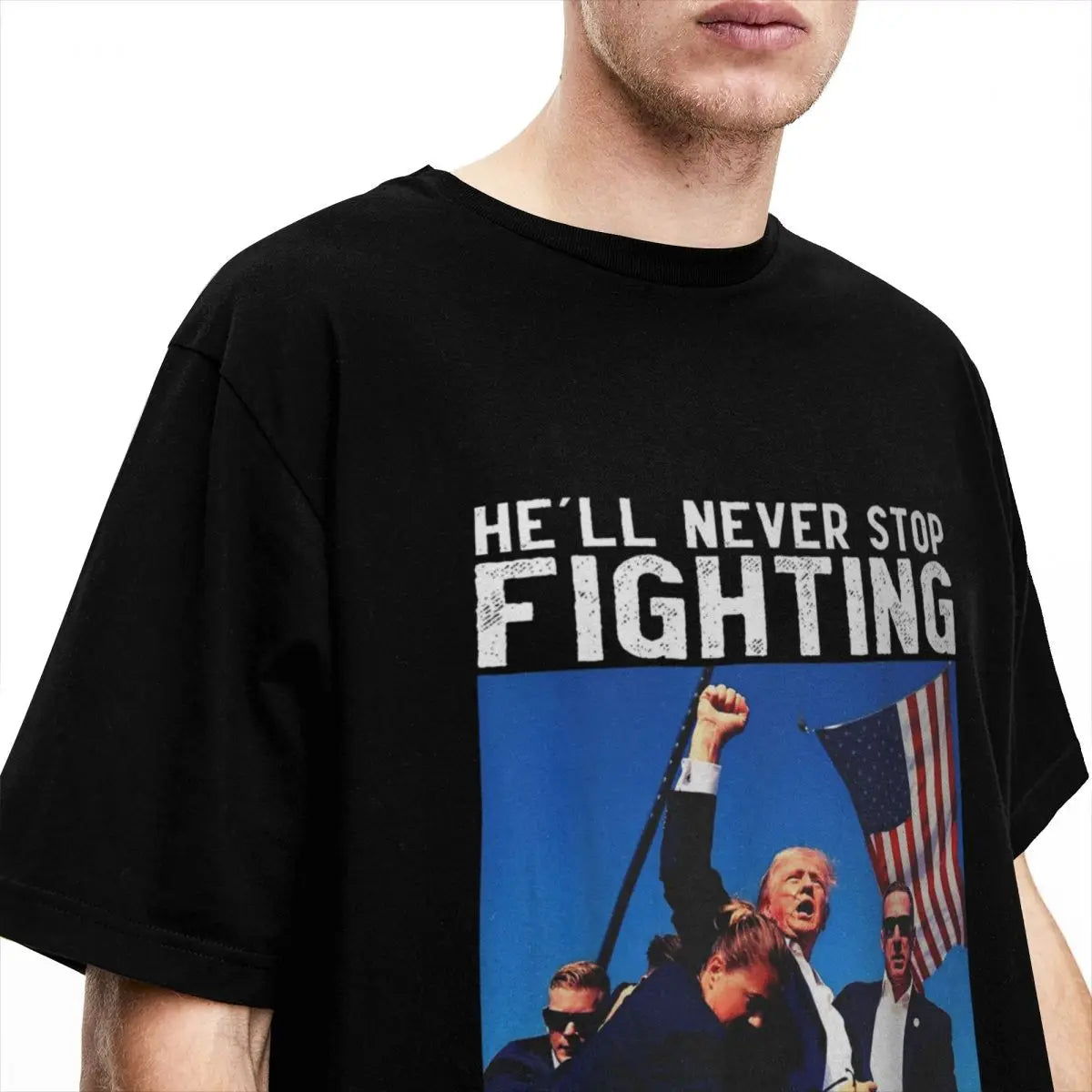 Donald Trump T-Shirts Leisure He'll Never Stop Fighting To Save America  2024