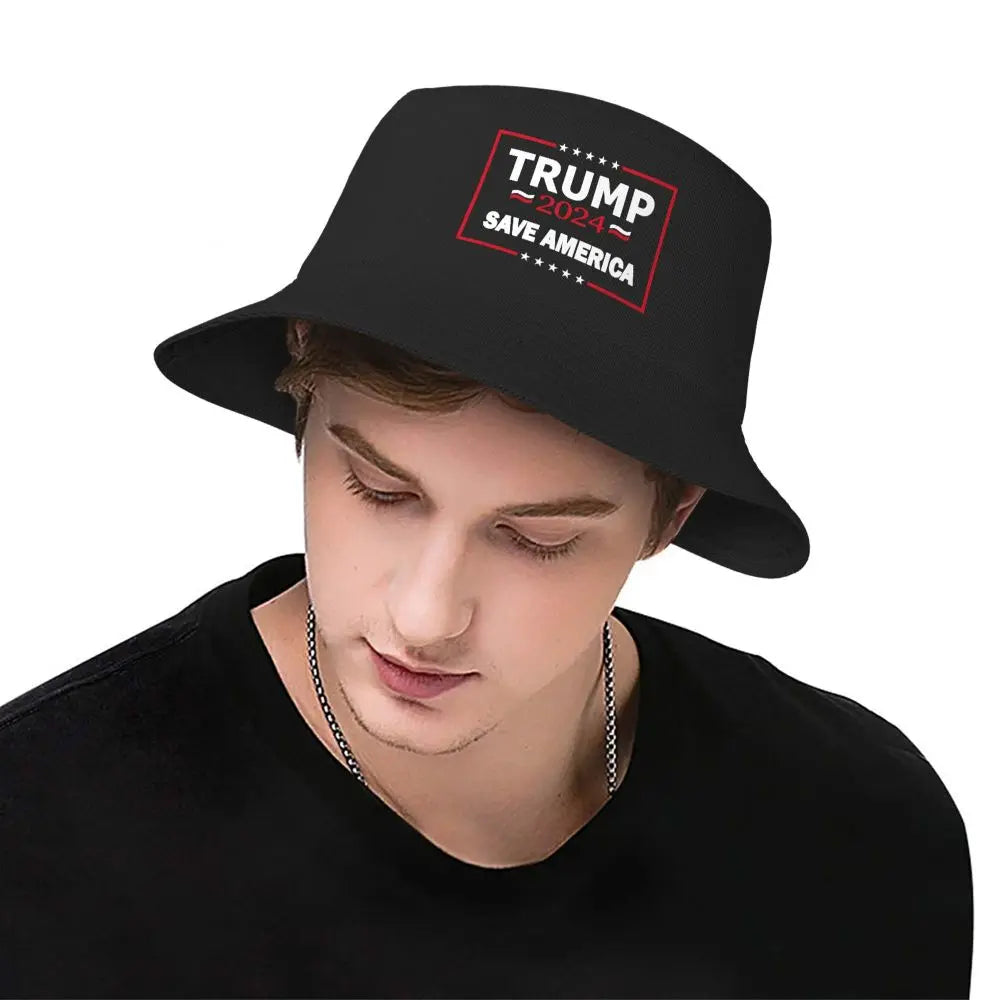 2024 Trump Save America Again Round Fashion Bucket Hat Beach Sunshade Hat Men's and Women's