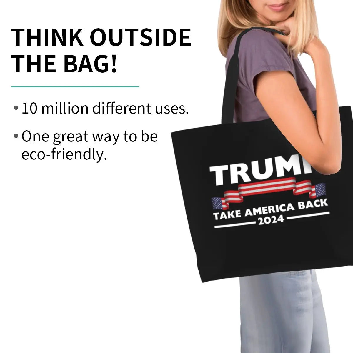 Kawaii Trump 2024 US America Back USA Shopping Tote Bags Recycling Grocery Canvas Shoulder Shopper Bag