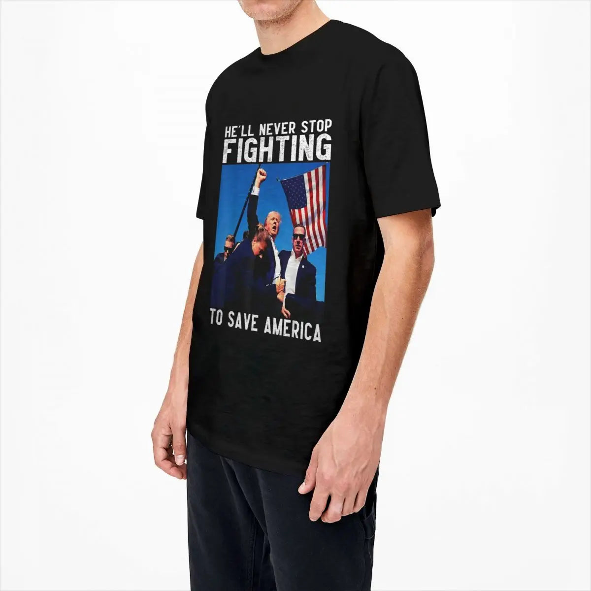 Donald Trump T-Shirts Leisure He'll Never Stop Fighting To Save America  2024