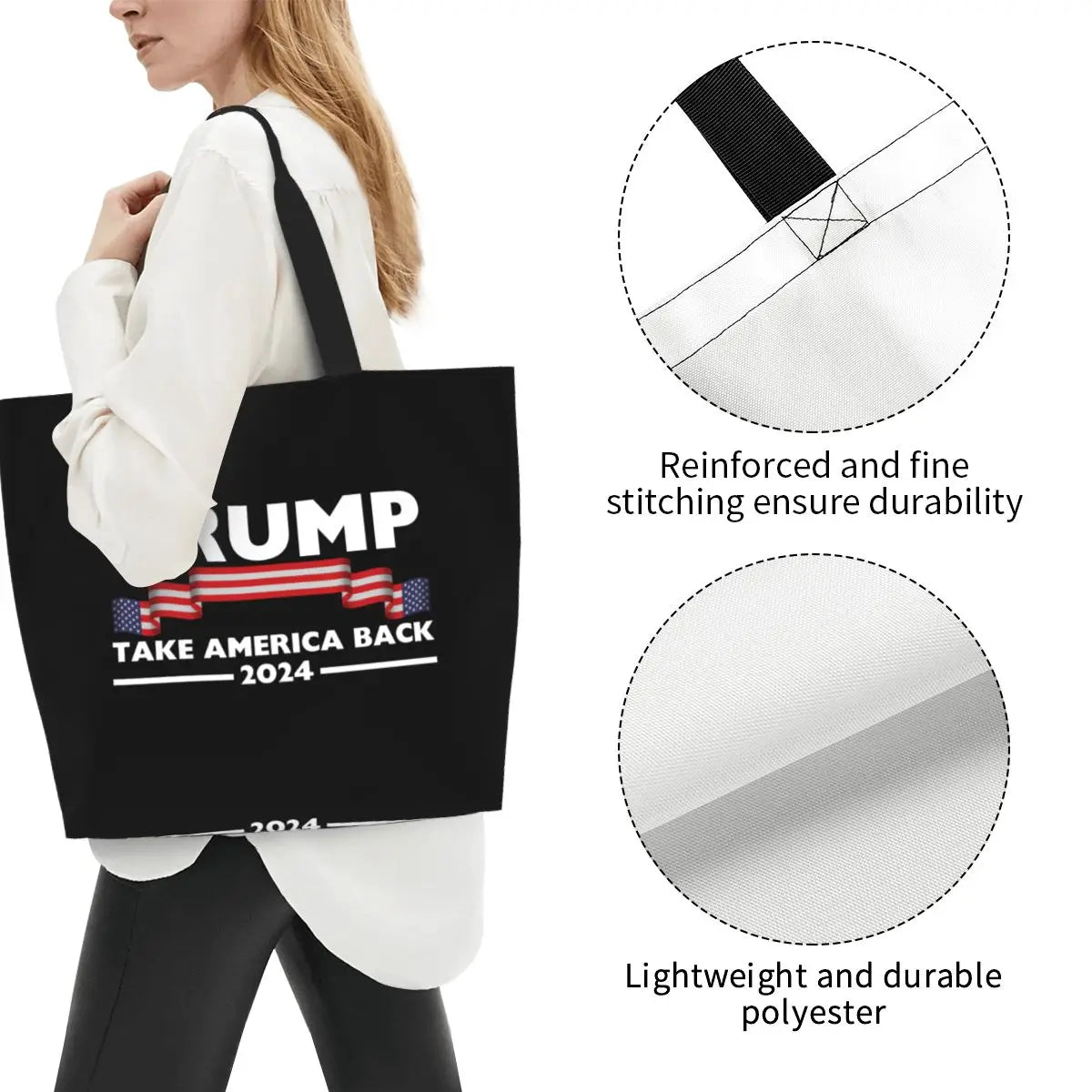 Kawaii Trump 2024 US America Back USA Shopping Tote Bags Recycling Grocery Canvas Shoulder Shopper Bag